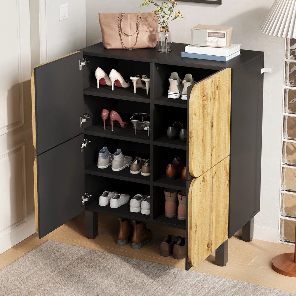 Scarpiera 4 Ante con Ripiani Regolabili ¨C MINIMAL ¨C Nero, Gambe in Metallo