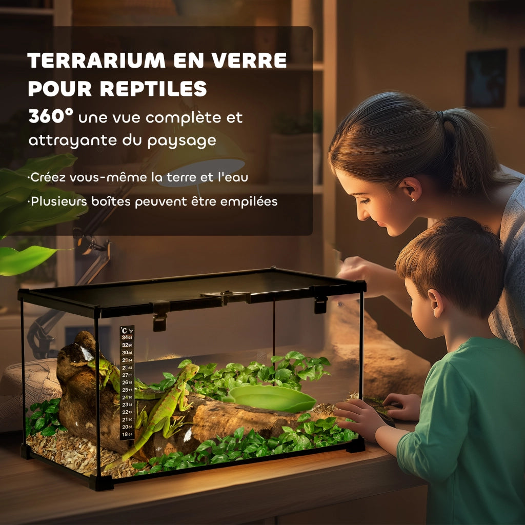 Terrario per Rettili ¨C Zephmum ¨C Nero Metallo Vetro 50x30x25 cm