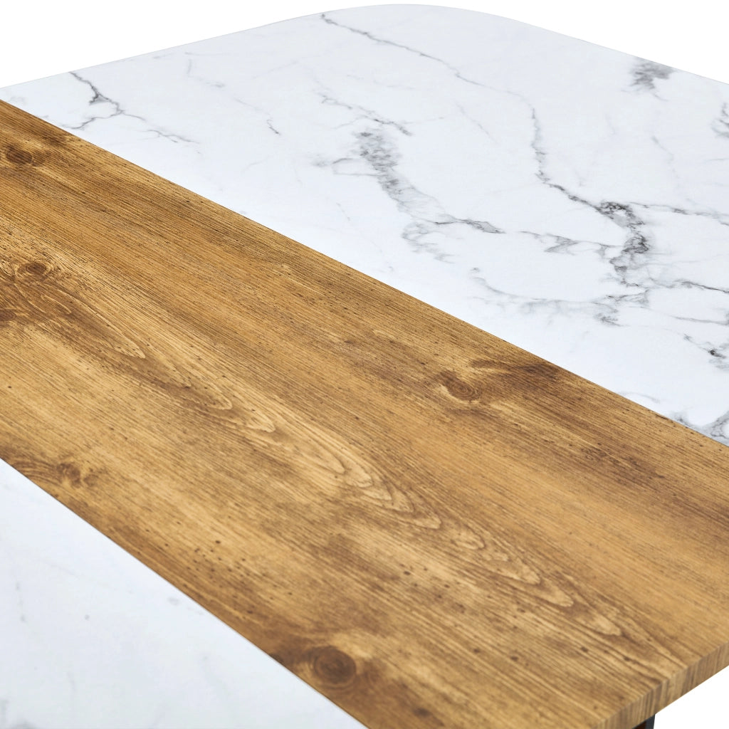 Tavolo da pranzo in MDF con base in metallo, stile moderno, per soggiorno e sala da pranzo, legno naturale scuro