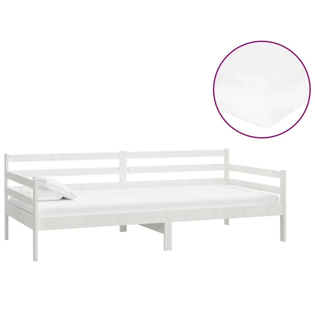 Divano Letto con Materasso 90x200 cm Bianco in Legno di Pino 3083590