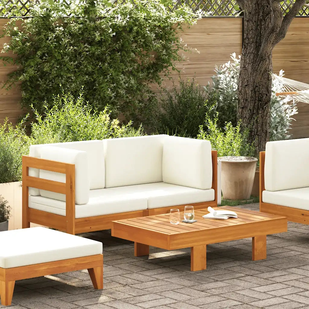 Set Divani Giardino 2 pz | Set Salotto da Giardino Cuscini Bianco Crema in Legno d'Acacia