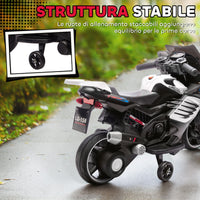 Moto Elettrica per Bambini da 6V con Rotelle Rimovibili Fari e Musiche Bianco