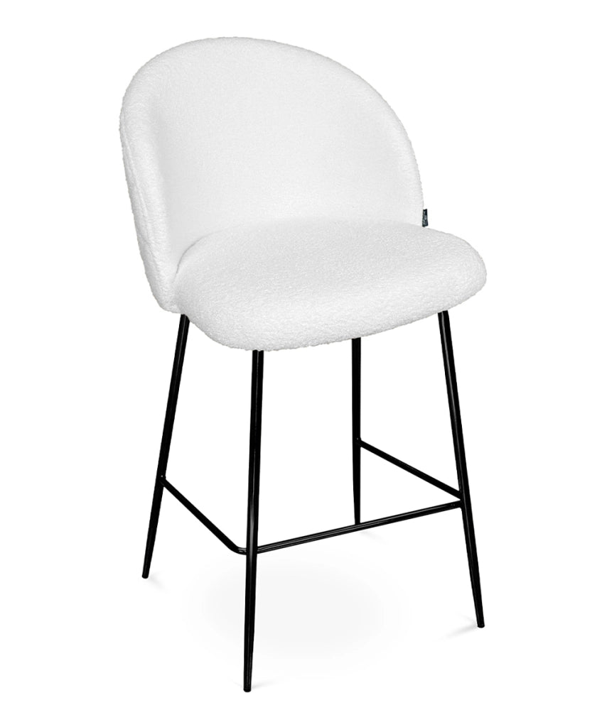 Sgabello cucina imbottito, sgabello alto in tessuto bouclè bianco piede nero – Nicole - SG08NIPN-B