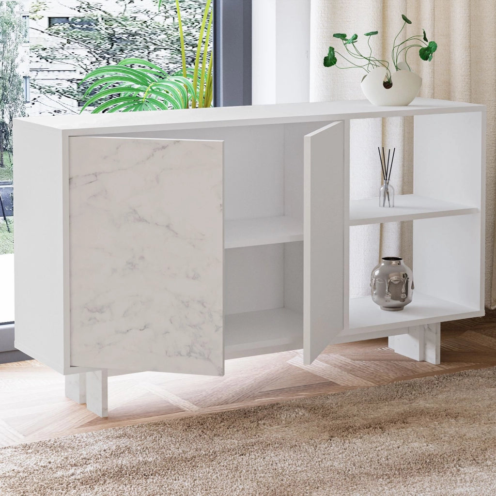 Credenza in legno "Ravello" - 140 x 35 x 80 cm - Bianco