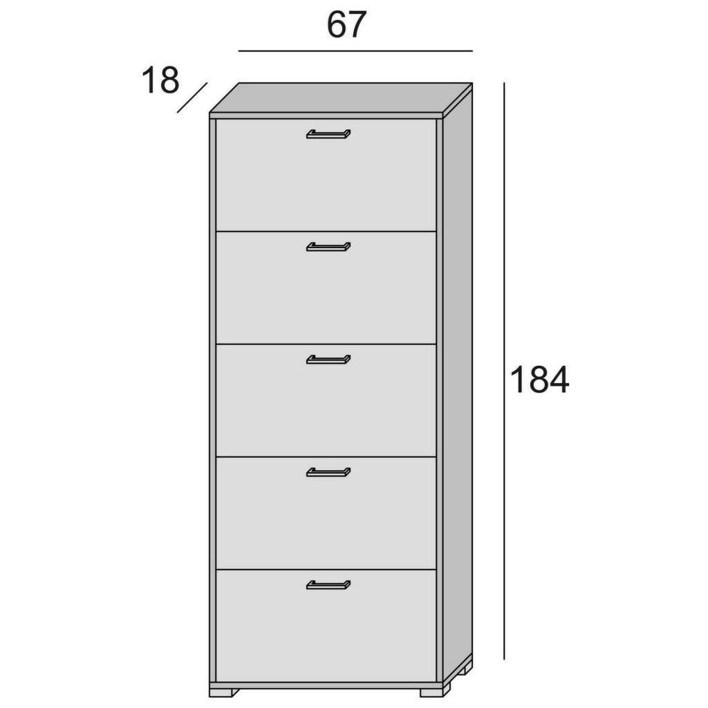 Scarpiera Amigo, Mobile multiuso da ingresso con 5 ante a ribalta, Armadietto portascarpe moderno, Made in Italy, Cm 67x18h184, Larice