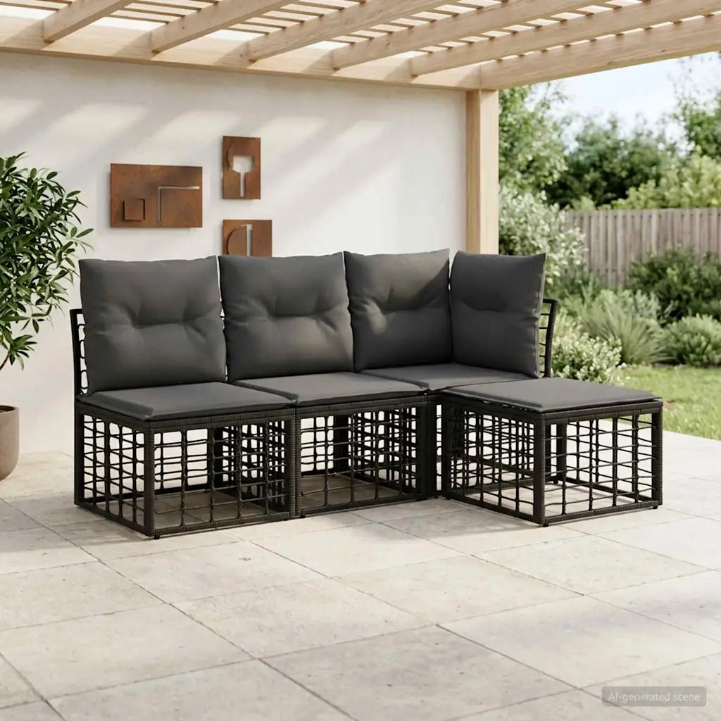 Set di divani da esterno | Set Salotto da Giardino Nero Poliestere