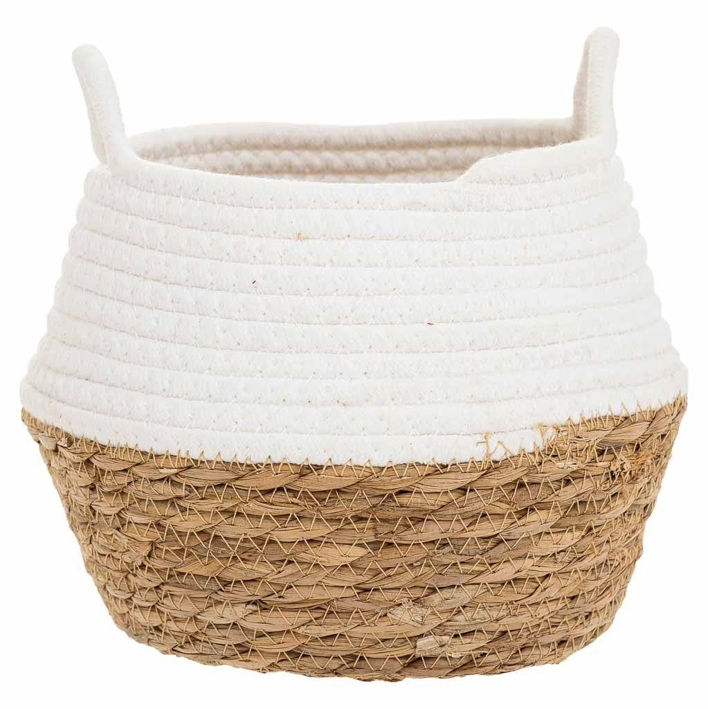 Cestino in fibra naturale e cotone bianco D22x20