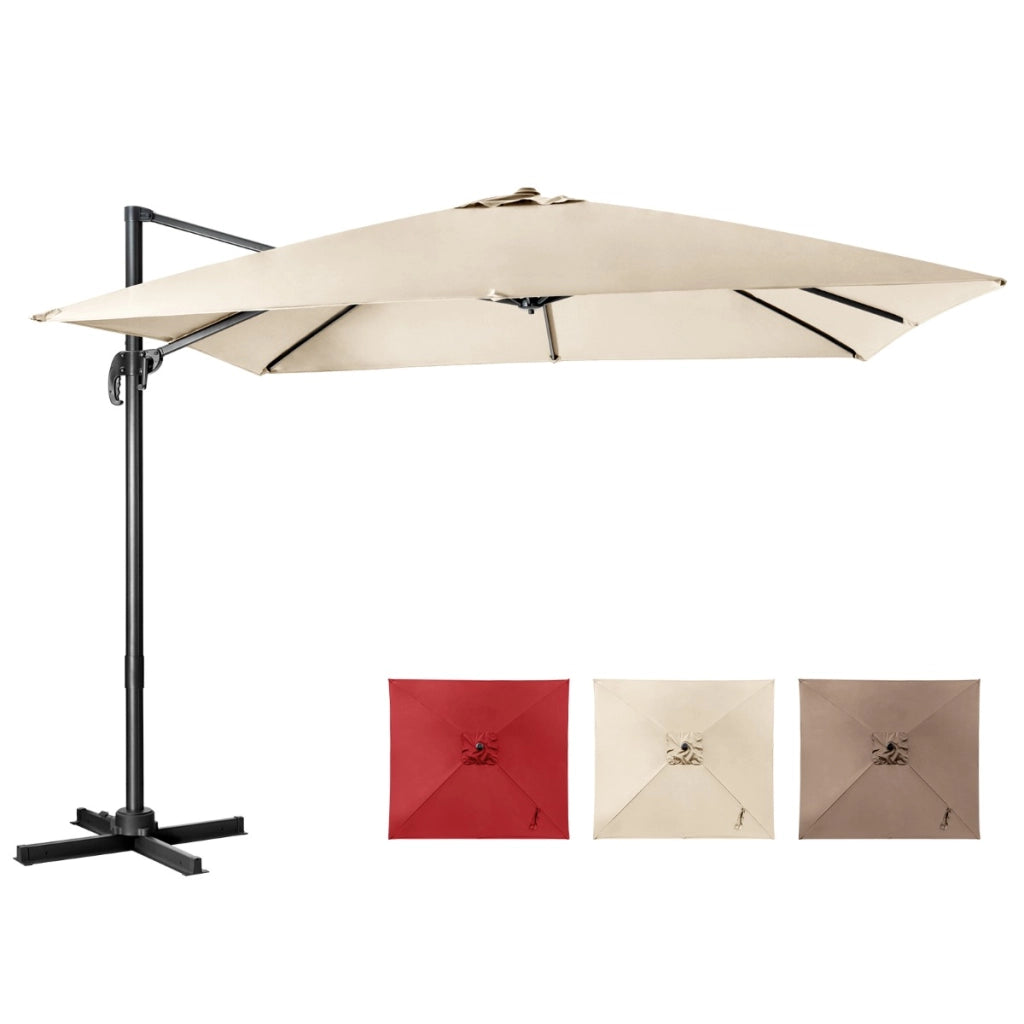 Ombrellone 300 cm per cortile con 3 inclinazioni e rotazione a 360¡ã, Ombrellone da esterno con 8 stecche Beige-Ombrelloni
