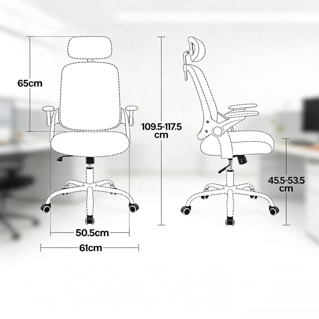 Sedia da ufficio ergonomica beige con poggiatesta e braccioli 3D