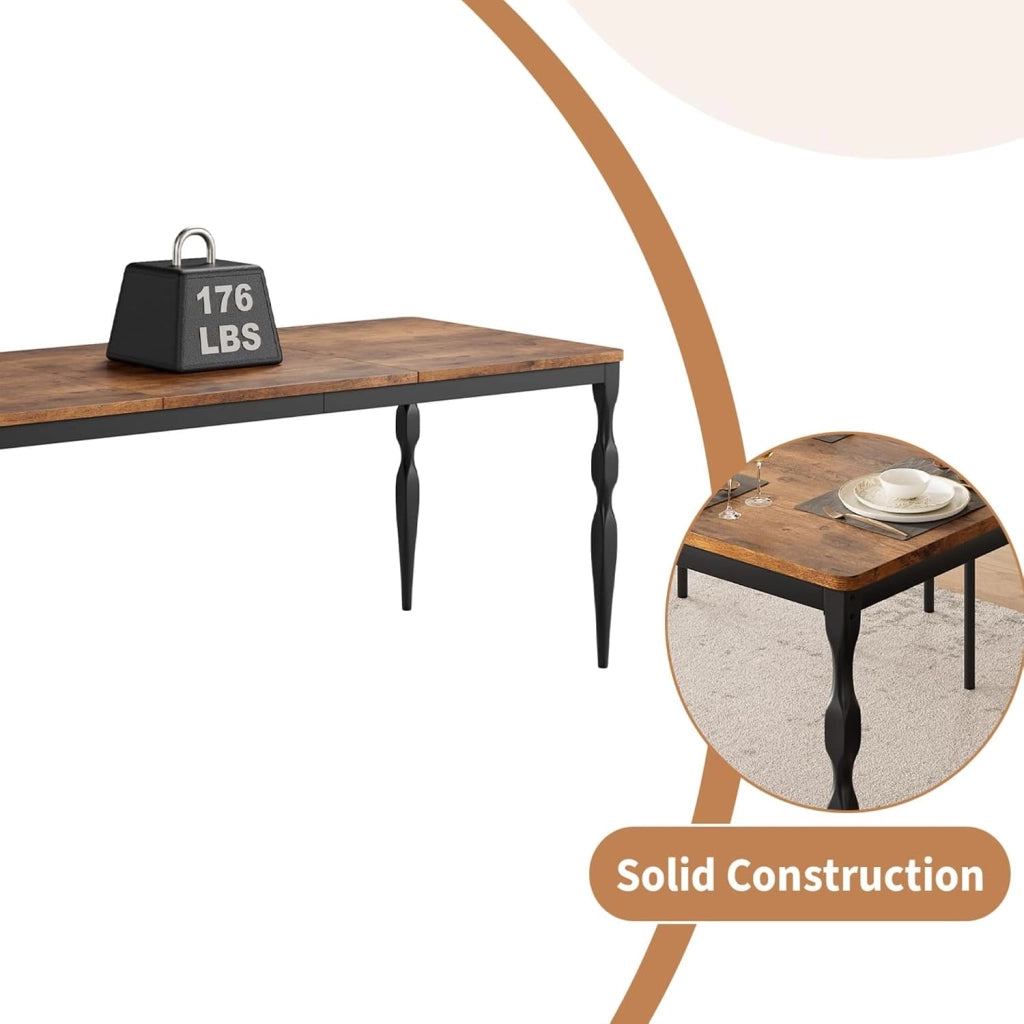 Tavolo da Pranzo Rettangolare 180 cm per 6-8 Persone in Legno e Metallo - Nero