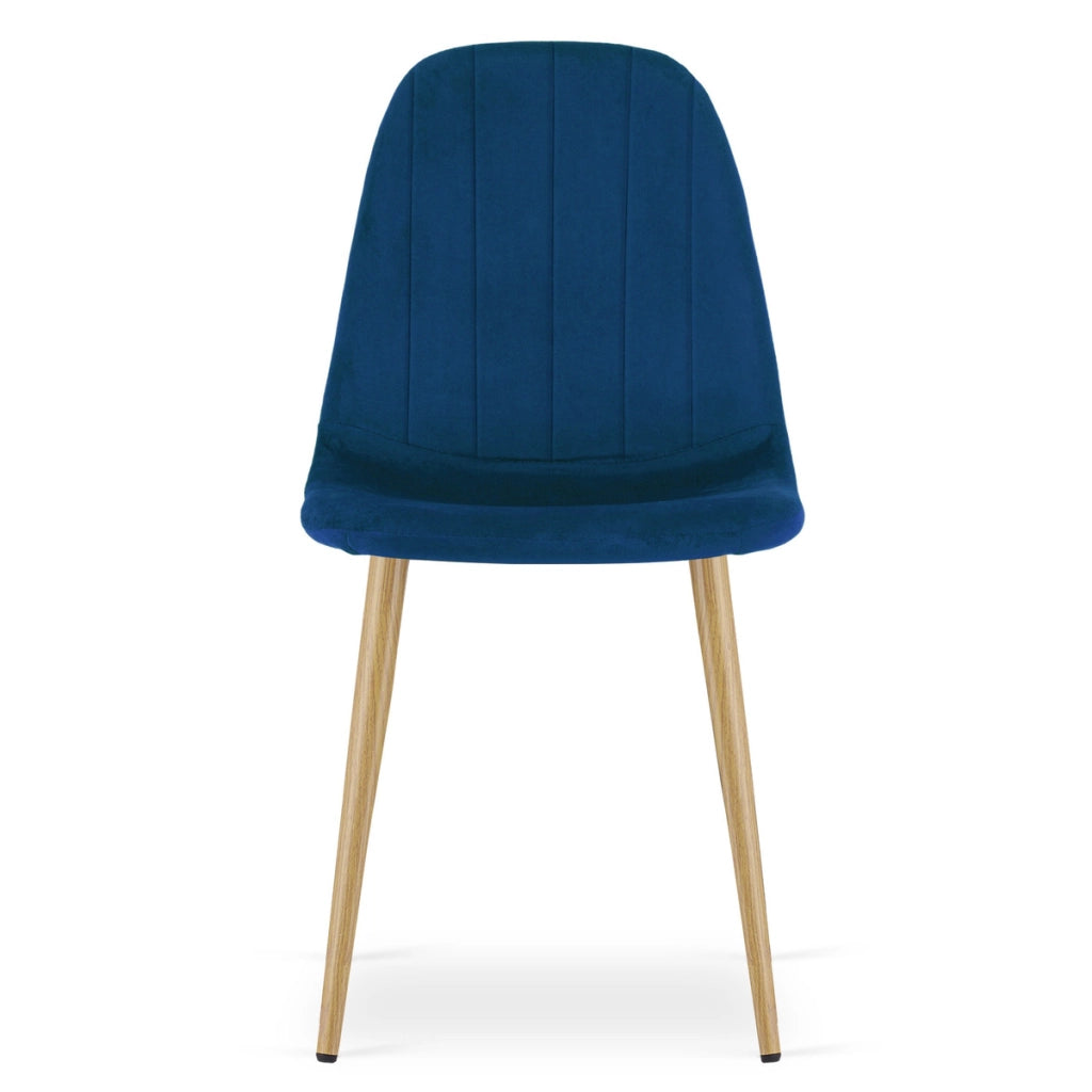 Set di 4 sedie Padva in velluto blu e gambe effetto rovere