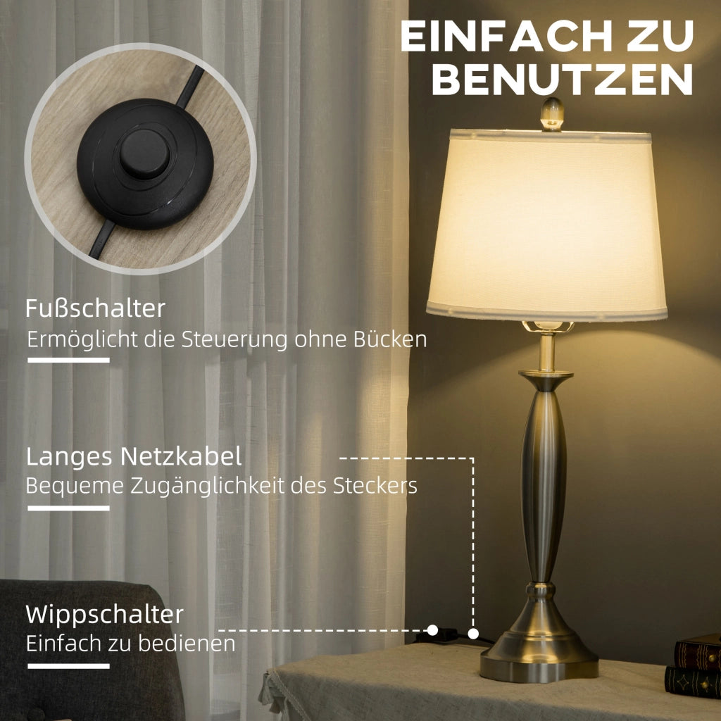 Set di 3 lampade: lampada da terra e 2 lampade da tavolo con attacco E27, argento e bianco, per soggiorno, camera da letto, illuminazione moderna