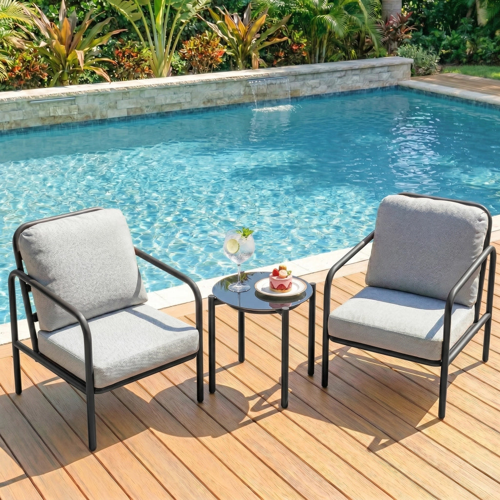 Set Bistr¨° 3 Pezzi ¨C zephmum ¨C Sedie con Cuscini, Tavolino Vetro Nero