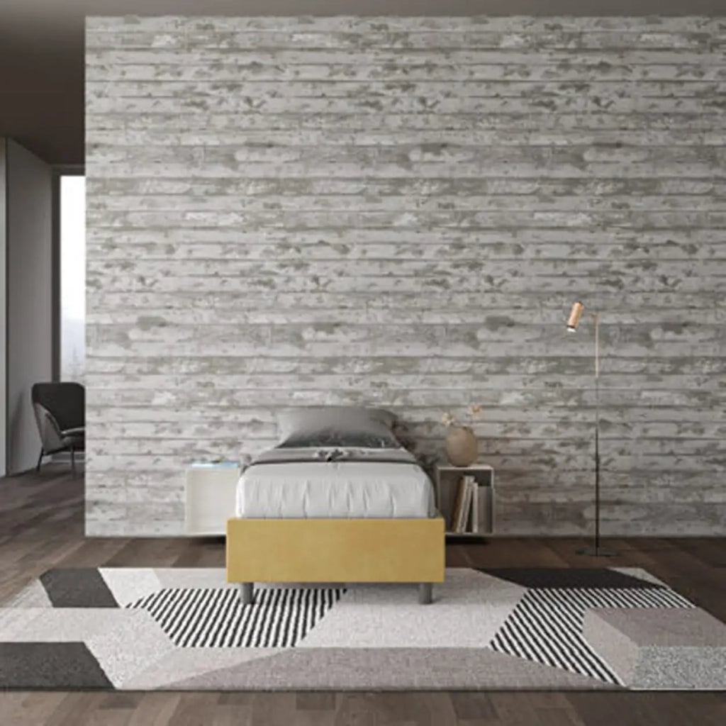 Letto singolo con rete imbottito 80x210 microfibra ocra Azelia
