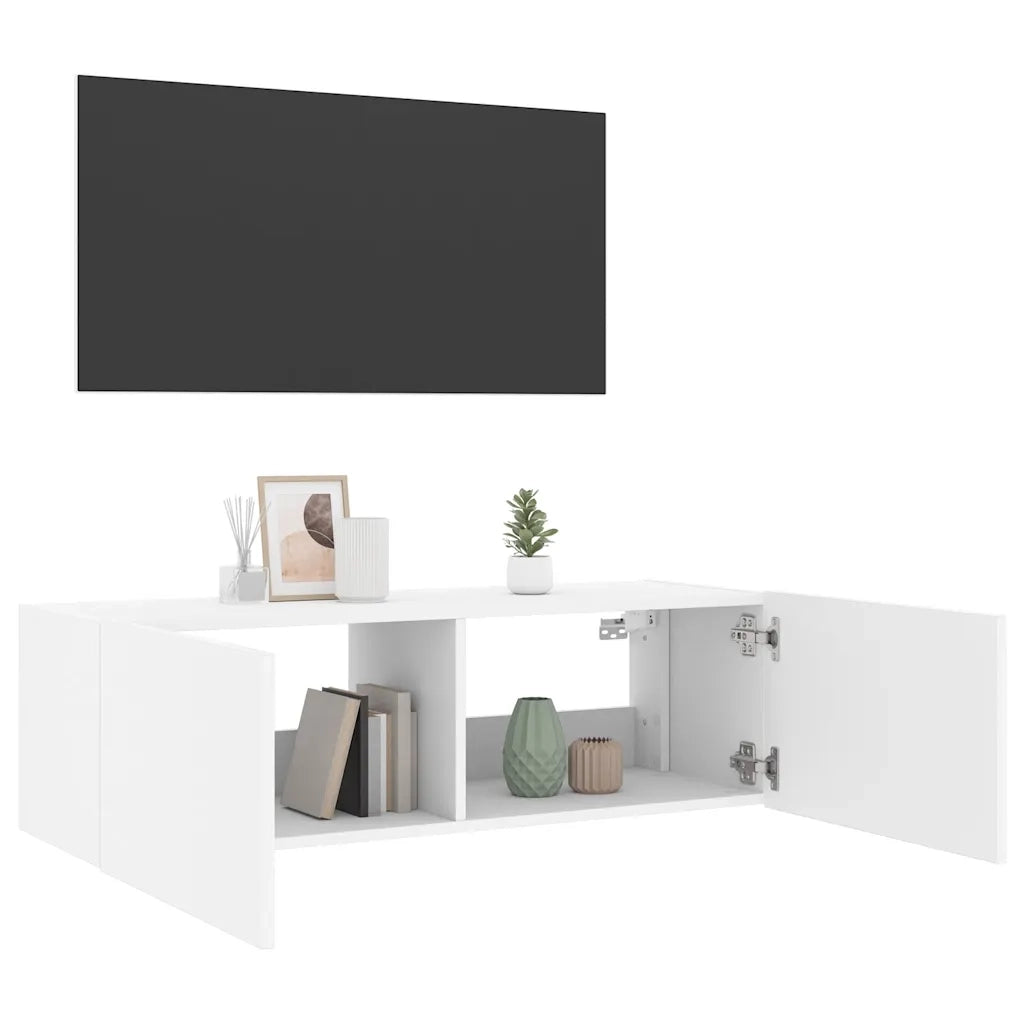 Mobile TV a Parete con Luci LED-Mobile TV a Muro Bianco 100x35x31 cm