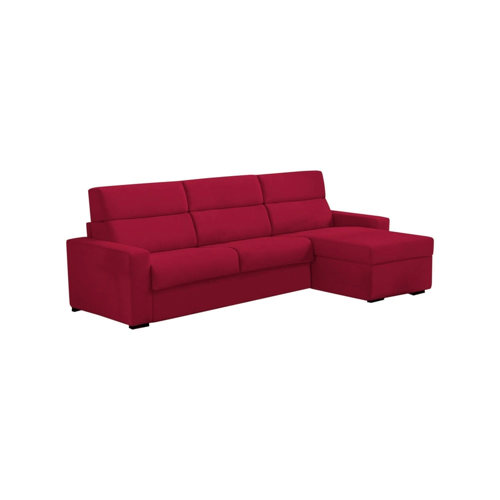 Celleno, Divano Letto con Penisola Sfoderabile Made in Italy, 280x160 cm Rosso