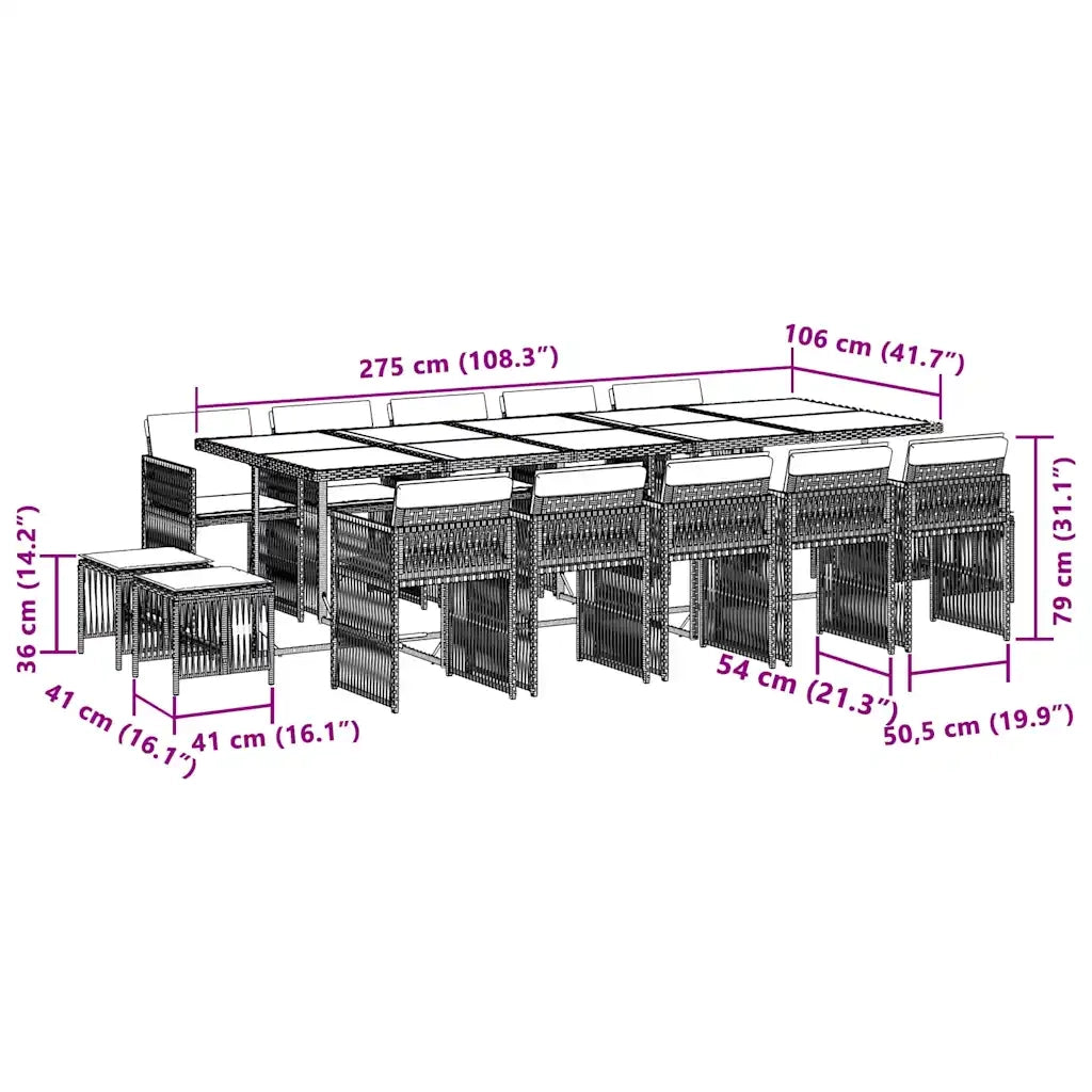 Set Pranzo da Giardino 15 pz con Cuscini Beige Misto Polyrattan