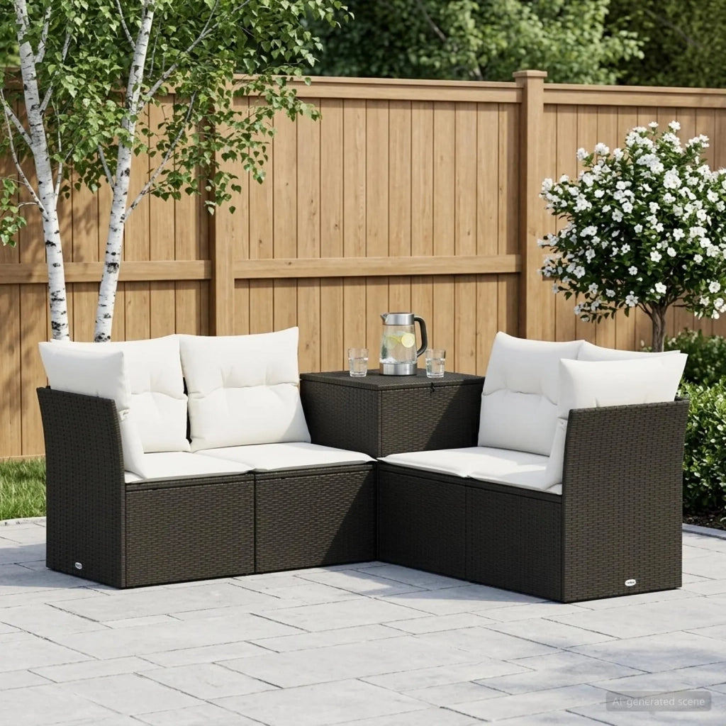 Set di divani 5 pz Nero e Bianco Crema 3447829