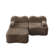 Divano angolare modulare senza struttura con pouf; forma ondulata; velluto marrone