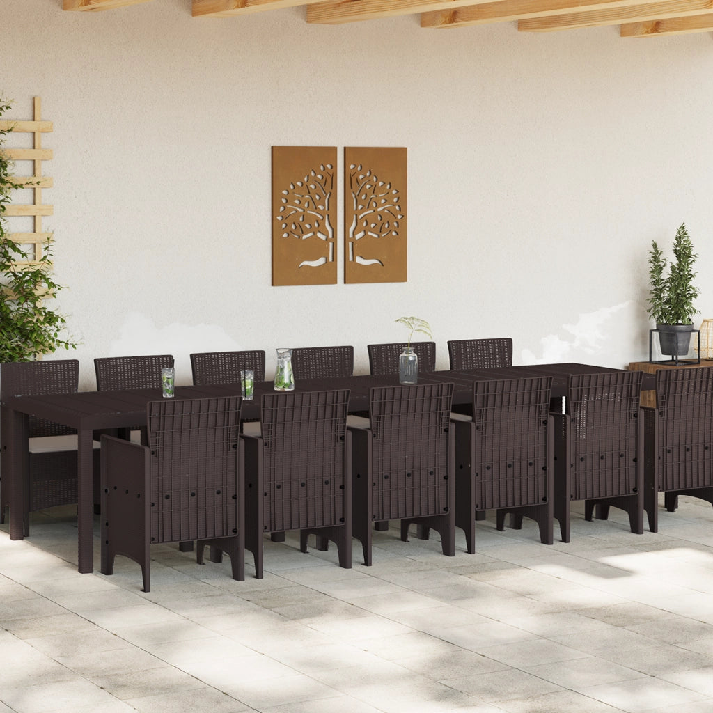 Set da pranzo da giardino  13 pezzi con cuscini in polyrattan marrone
