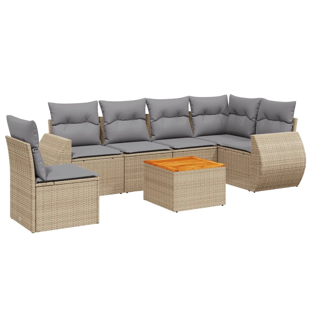 Set Divani da Giardino 7 pz con Cuscini Beige in Polyrattan 3257361