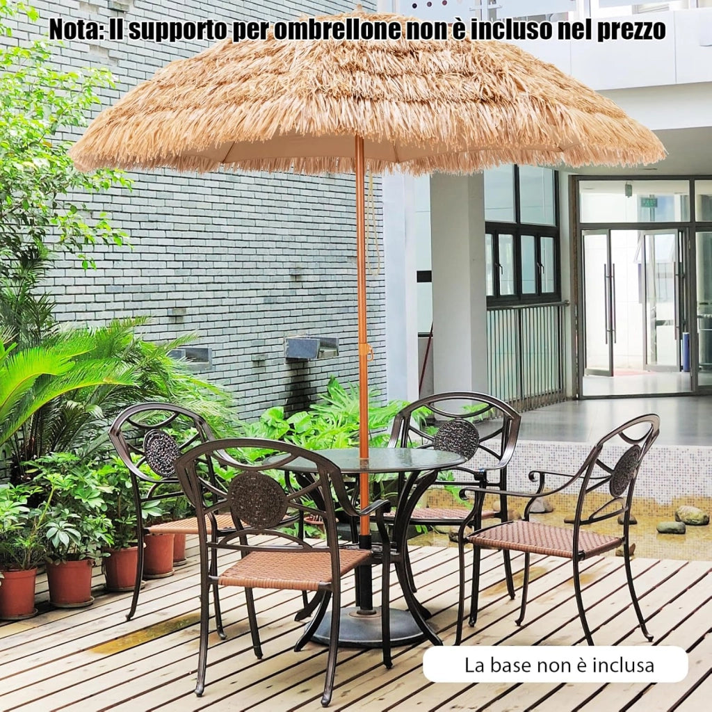 Ombrellone da Spiaggia 205 cm, Ombrellone di Paglia con 8 Stecche, Parasole Hawaiano in Paglia PP a 7 Livelli, per Spiaggia Giardino Piscina