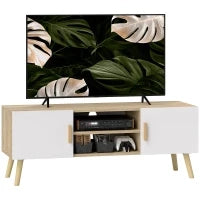 Mobile TV mobile in legno per TV fino a 50 pollici con ripiani, 2 armadi e passacavi, rovere