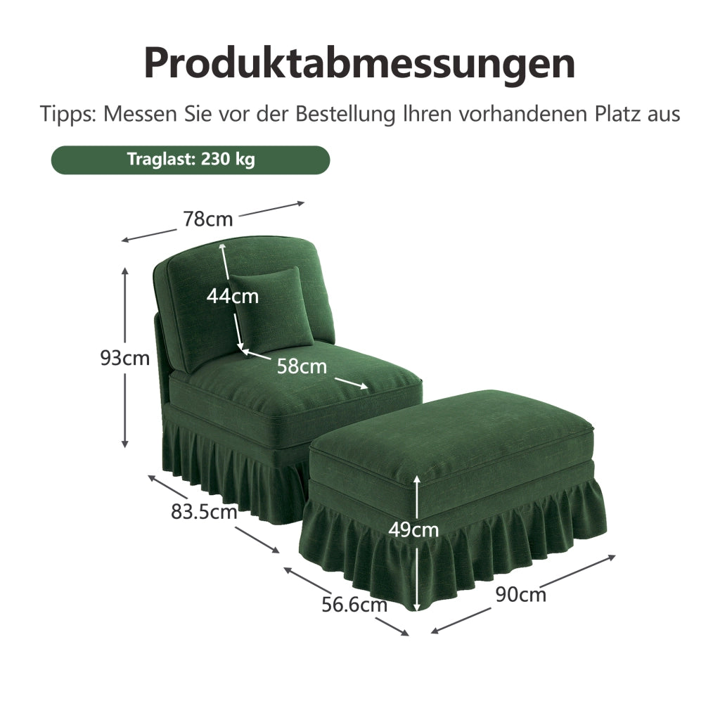 Poltrona con poggiapiedi - con rivestimento sfoderabile e cuscino mobile - chenille verde