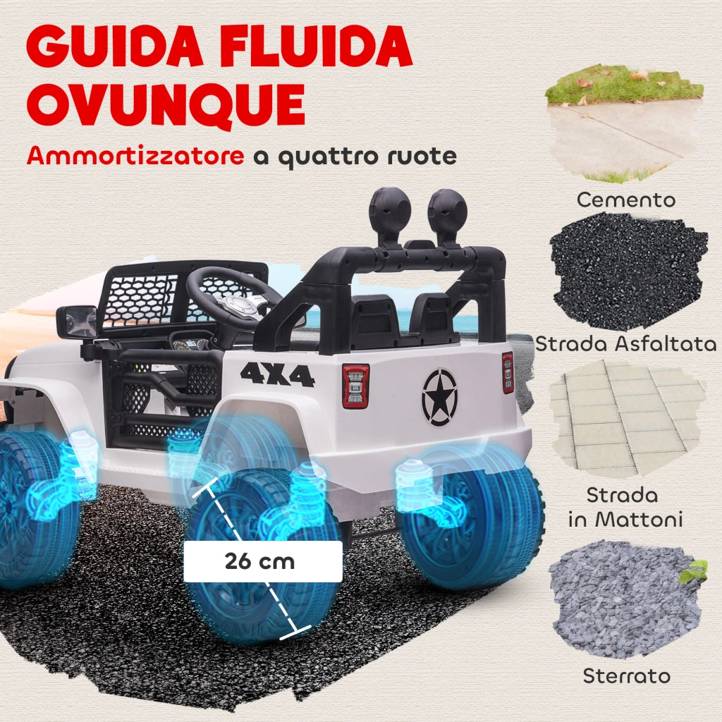 Jeep Fuoristrada per Bambini con Telecomando ¨C zephmum ¨C 100x65x72 cm, Bianco