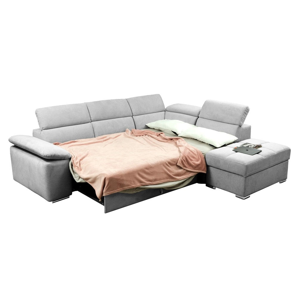Divano Letto Angolare Capri Reversibile con Pouf Contenitore – Grigio chiaro
