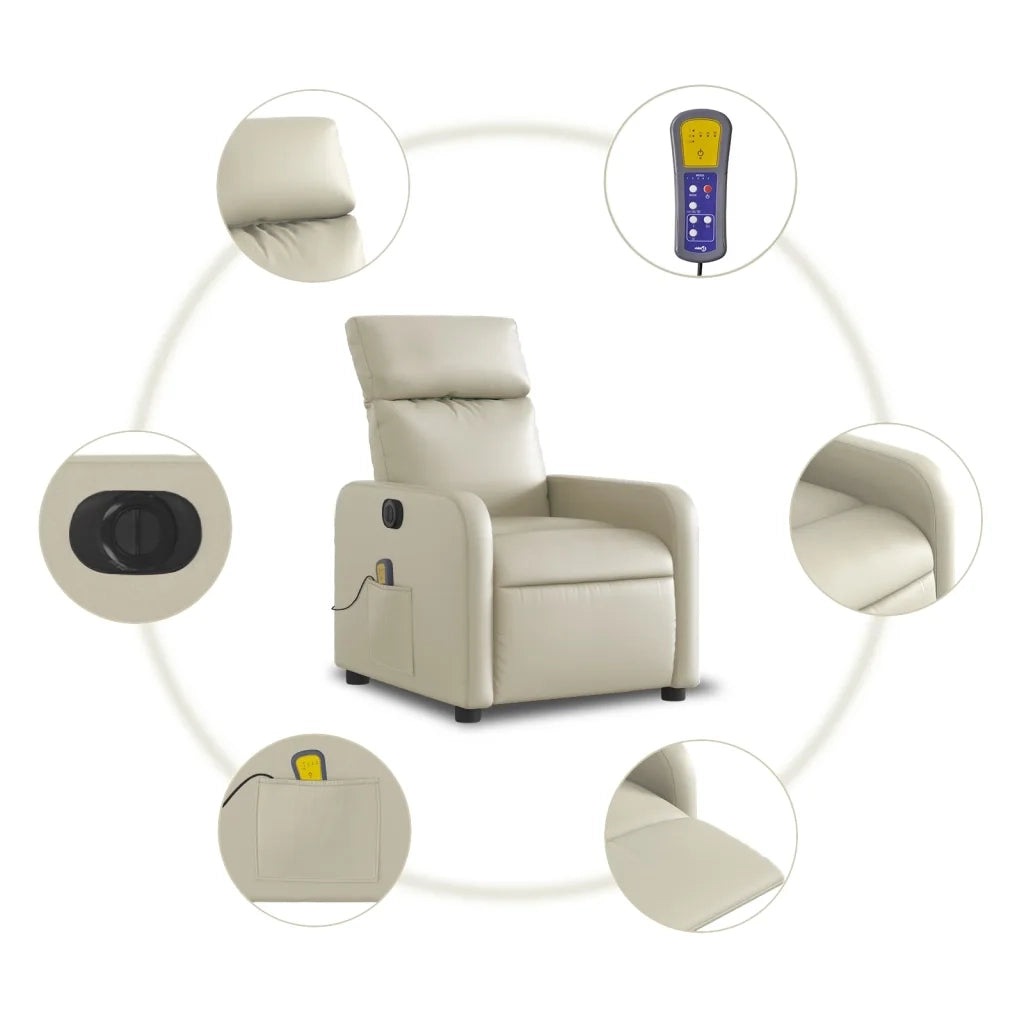 Divano Sedia-Poltrona Massaggiante Elettrica Reclinabile Crema Similpelle 642909
