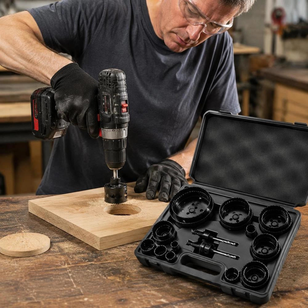 Bimetal Hole Saw Set, 18-piece. Hole Blades, 6 Hole Drills, Cutting Depth 38 Mm, Bimetal Hole Saw Set, Drill Accessories, Professional Hole Saws For Drilling Wood, Iron, Plastic And PVC, Etc.