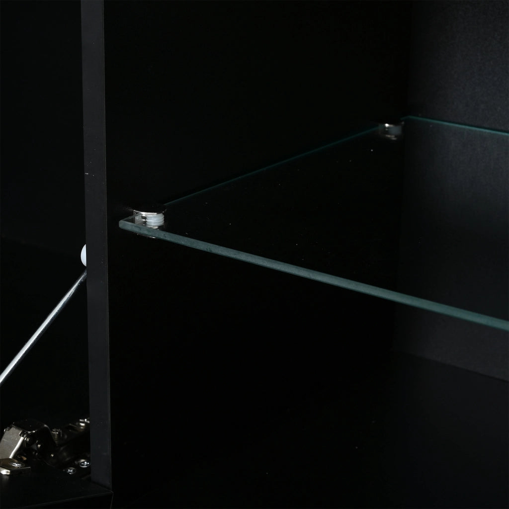 Mobile porta TV con LED RGB, 2 ante e 4 vani con ripiano in vetro regolabile, per soggiorno, nero, 160 × 35 × 44,5 cm