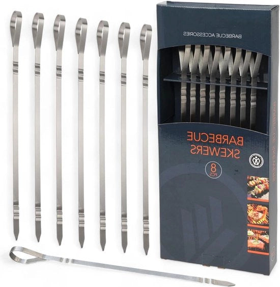 Spiedini in acciaio inossidabile - 8 pezzi - 40.5 cm - ideali per shashlik e kebab - spiedini BBQ riciclabili - grigliare all'aperto