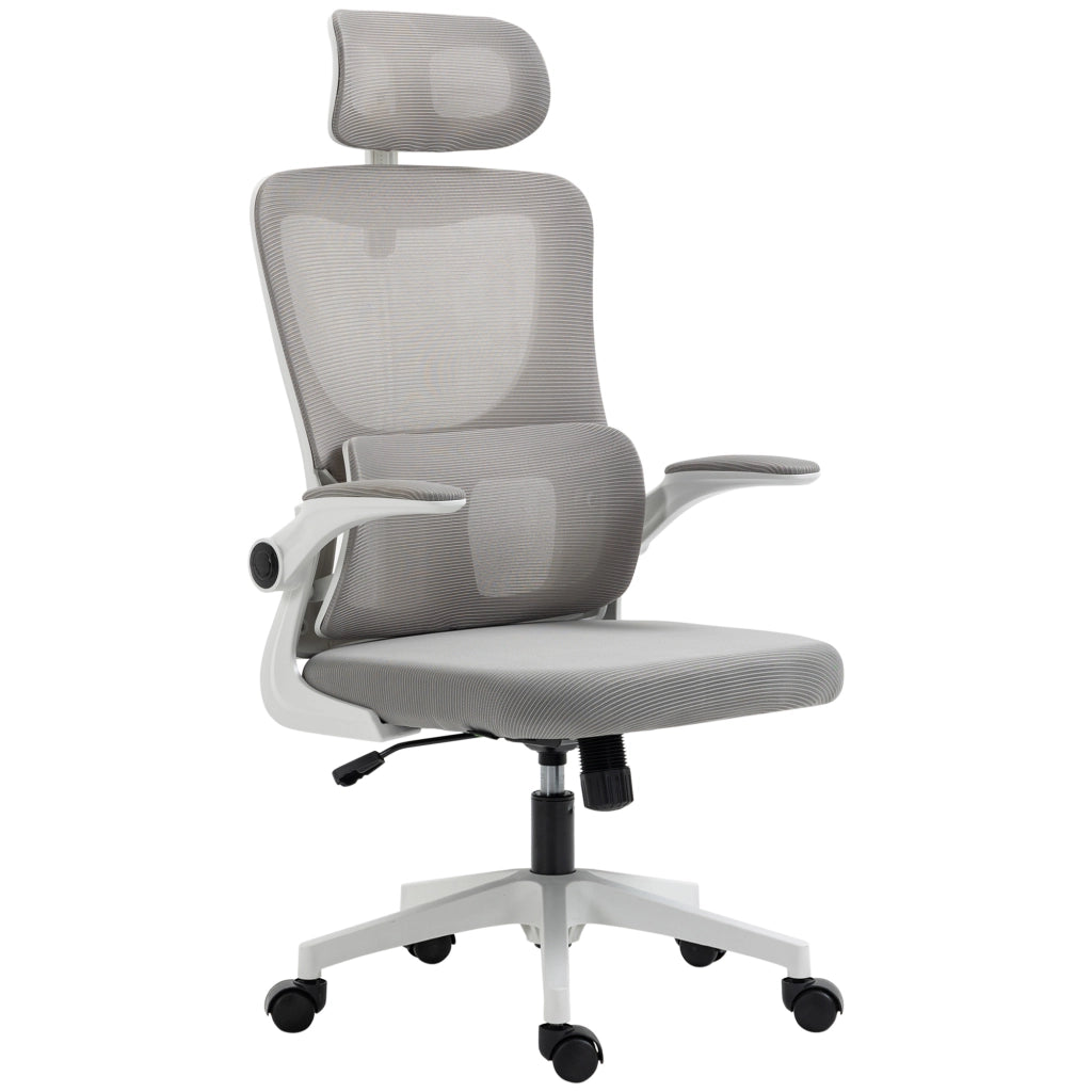 Sedia da Ufficio Ergonomica ad Altezza Regolabile con Poggiatesta. 60x59x114-122 cm. Grigio