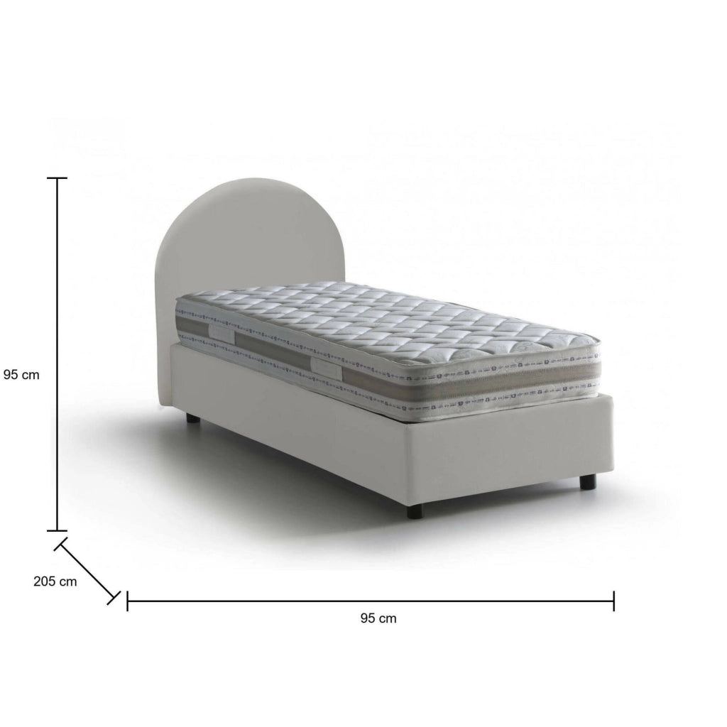 Letto singolo Parco, Letto contenitore con rivestimento in ecopelle, Made in Italy, Apertura laterale, con materasso cm 80x190 incluso, Bianco