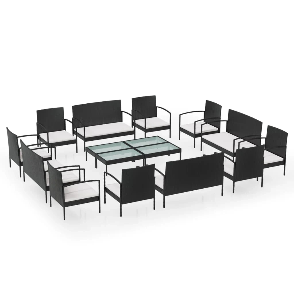 Set di mobili da giardino mobili da esterno 16 pezzi con cuscini resina intrecciata nera 02_0015878