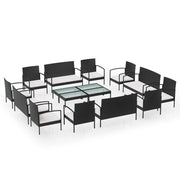 Set di mobili da giardino mobili da esterno 16 pezzi con cuscini resina intrecciata nera 02_0015878