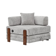 Divano letto 2 posti pieghevole con contenitore, USB e porta Type-C in tessuto grigio chiaro 84×170.5×48 cm