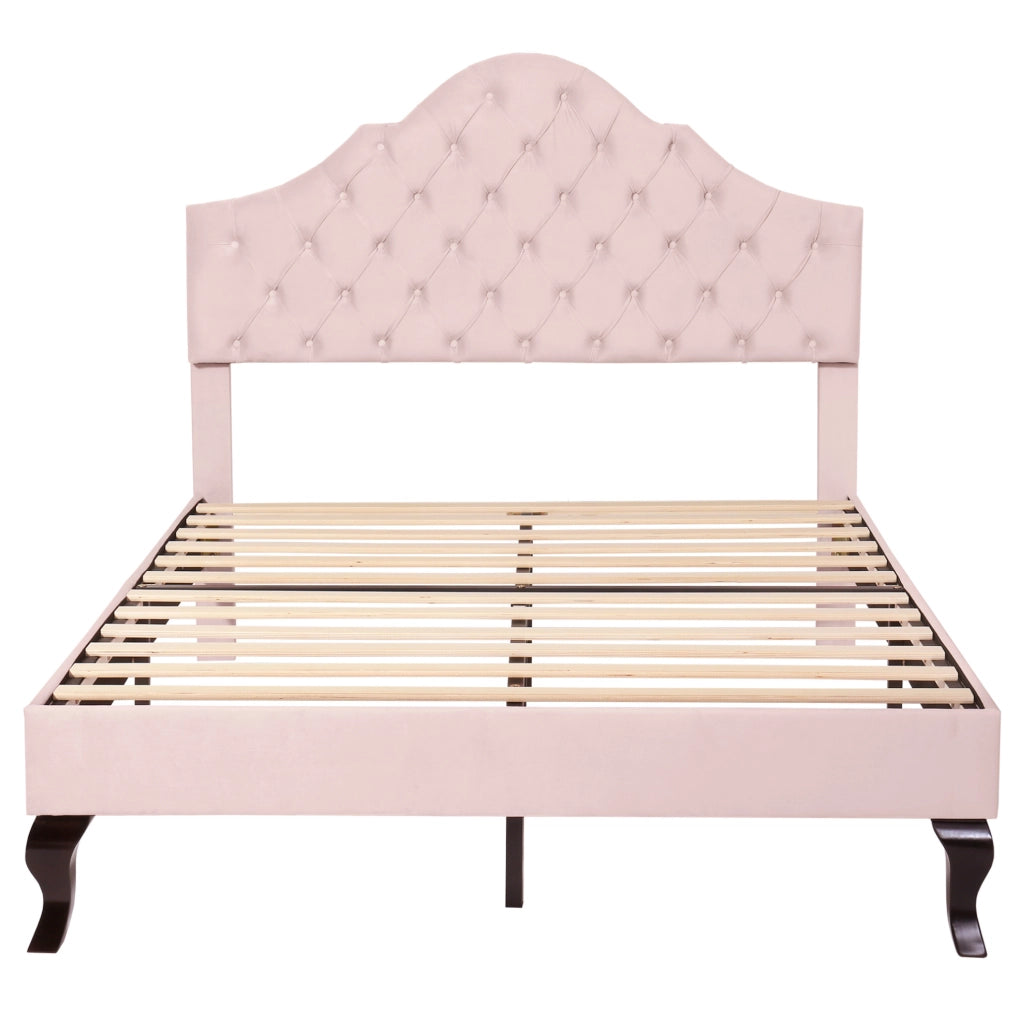 Letto imbottito 140x200 cm con rete a doghe e testiera regolabile; velluto rosa