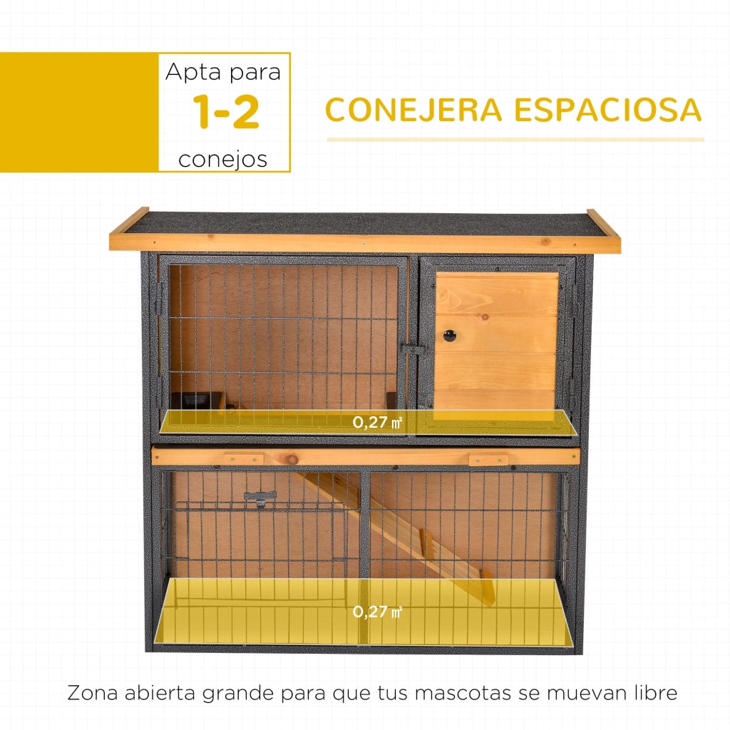 Casa per Conigli da Esterno 2 Livelli ¨C Zephmum ¨C Legno Grigio 89.5x45x81 cm