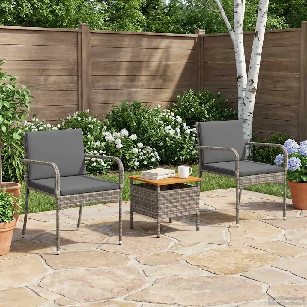 Set Bistro da Giardino con cuscino 3 pcs Grigio polyrattan