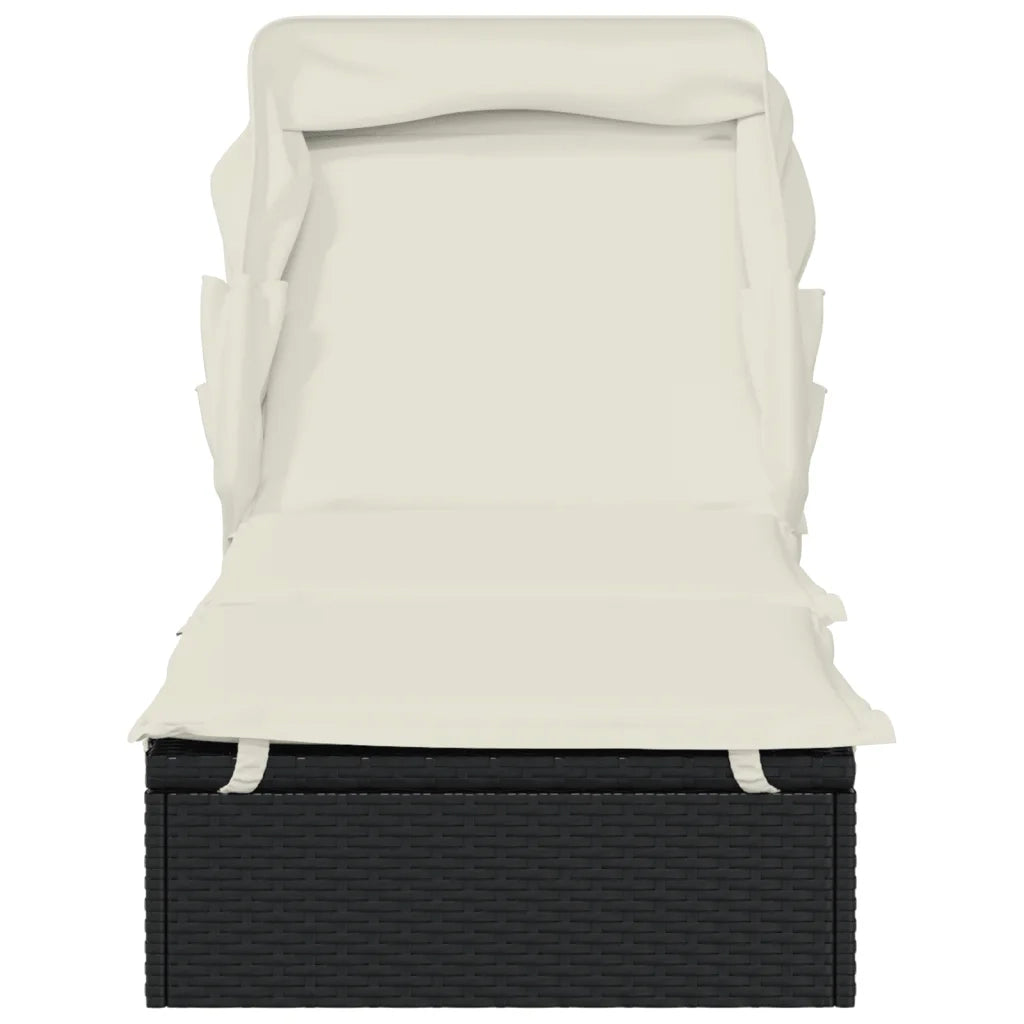 Sdraio da giardino | Lettino con Tetto Pieghevole Nero 213x63x97 cm Polyrattan