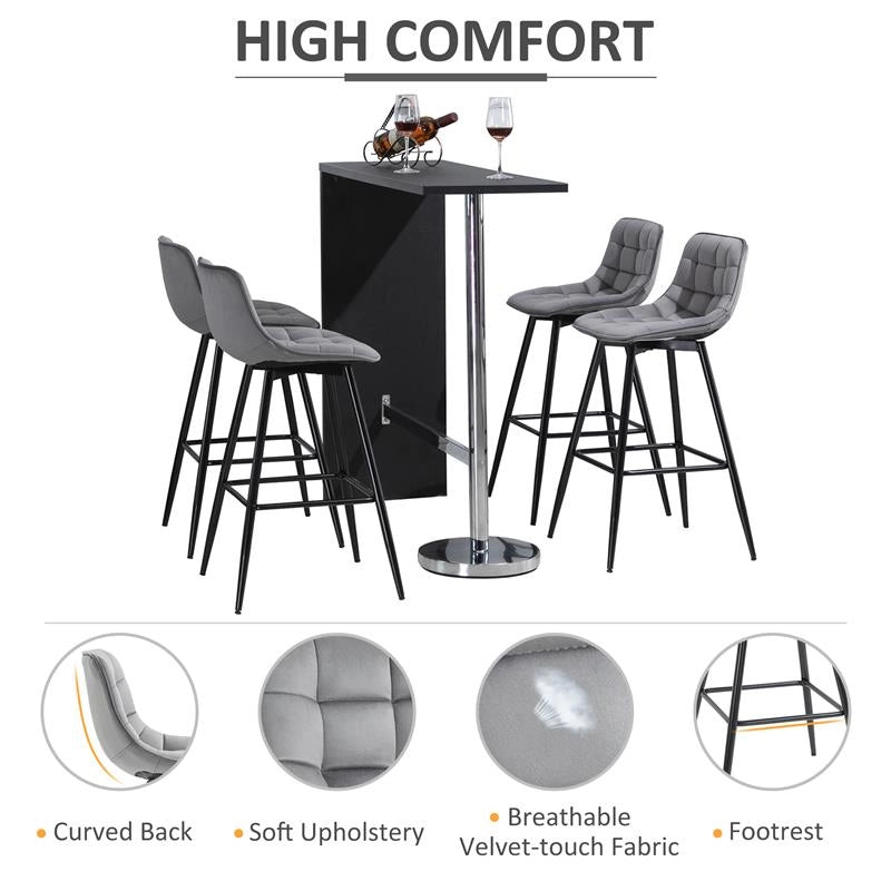 SET 2 SGABELLI DA BAR SEDIE IMBOTTITE STILE NORDICO VELLUTO GRIGIO