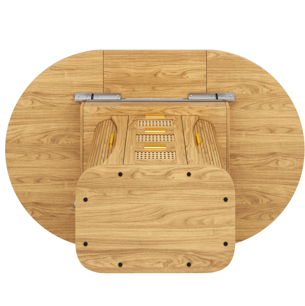 Tavolo da pranzo allungabile 118x118x77.1 cm con cassetti effetto rattan in MDF naturale
