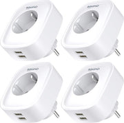 Pacco da 4 Zoccoli WiFi Smart con Monitoraggio dell'Energia - 16A, Zoccolo Duplice per Alexa, Funzione di Timer Programmabile - Controllo tramite App - Compatibile con Alexa/Google Home