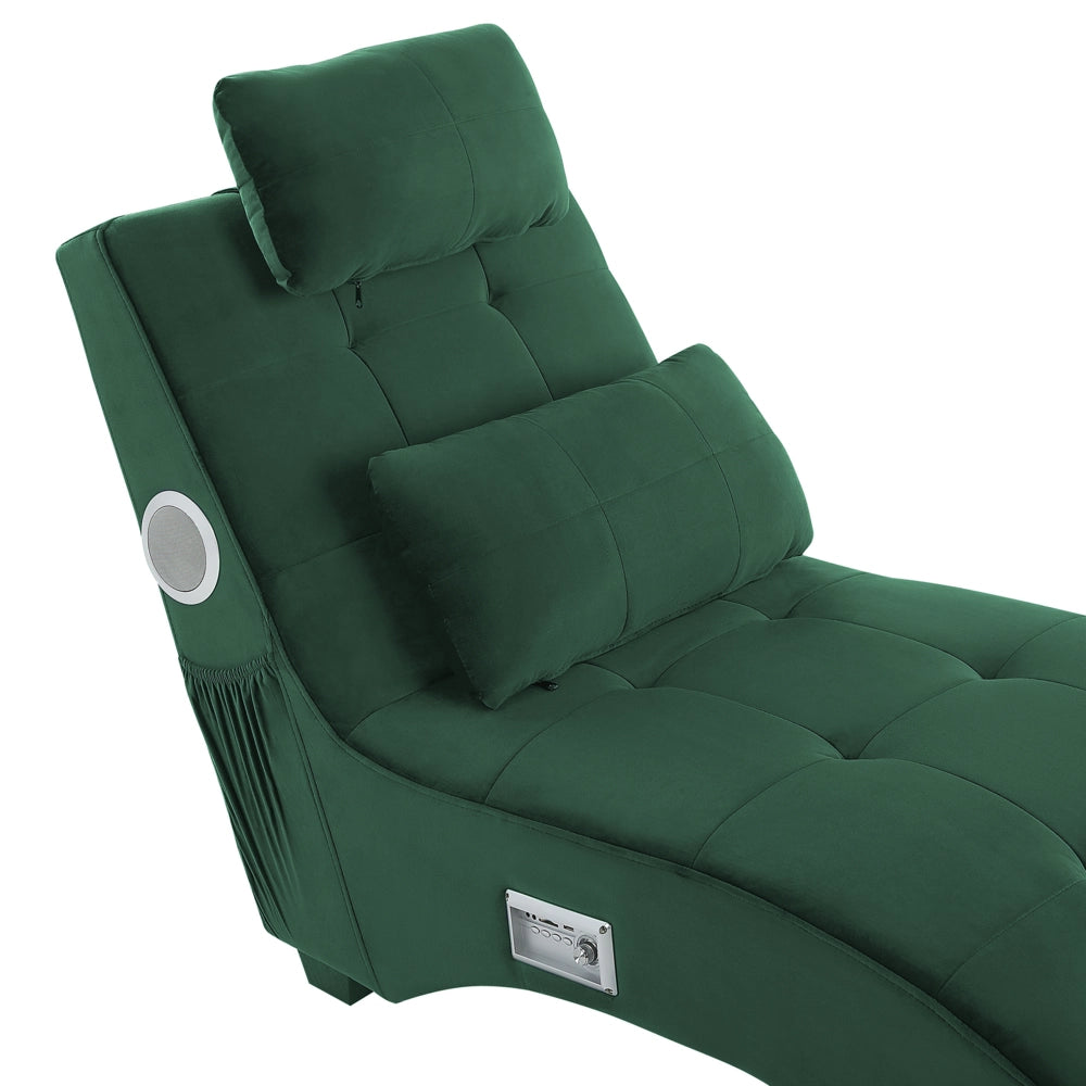 Chaise longue Velluto verde smeraldo Altoparlante Bluetooth integrato Caricabatterie USB Design moderno Divano curvo per 1 persona Soggiorno
