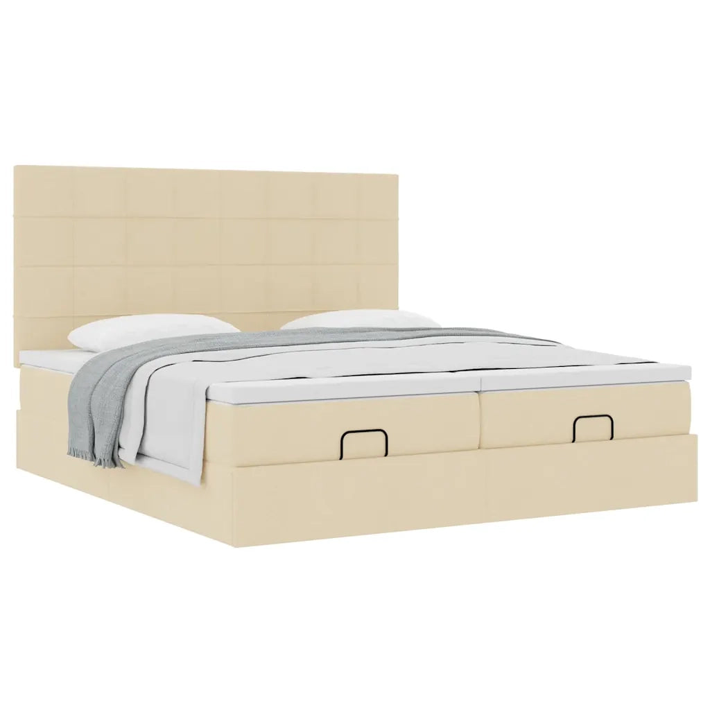 Struttura Letto Pouf con Materassi Crema 160x200 cm in Tessuto 3313690