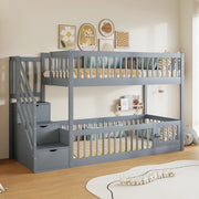 Letto a Castello 90x200 per Bambini con Scala e Cassetti ¨C Xylo ¨C Grigio, Legno