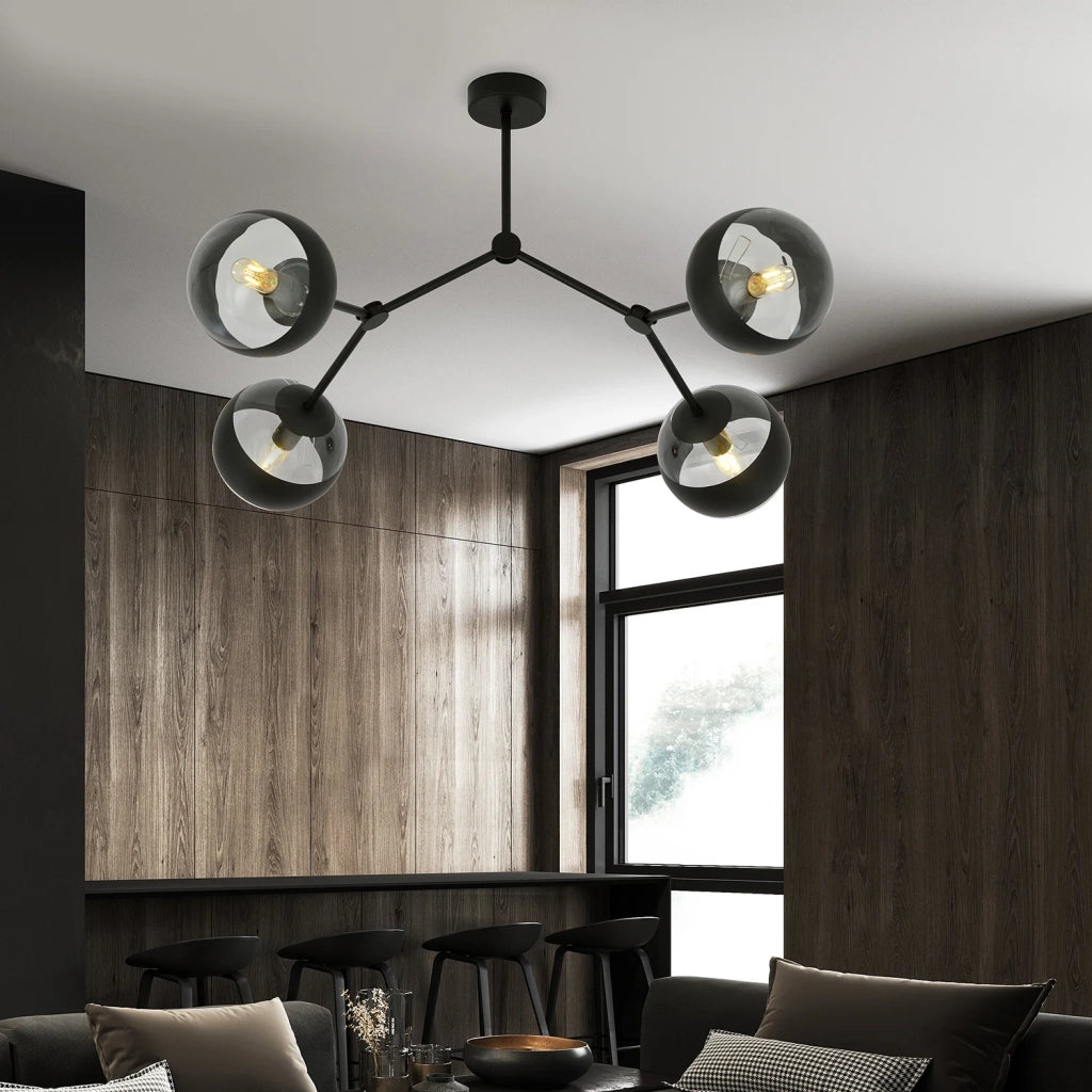 Plafoniera Minimal Iperione Acciaio Nero 4 Luci E14 Ip20